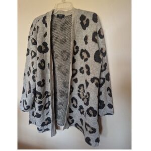 Modern Canvas Leopard Print Open Front Cardigan Sweater Gray Tan XXL